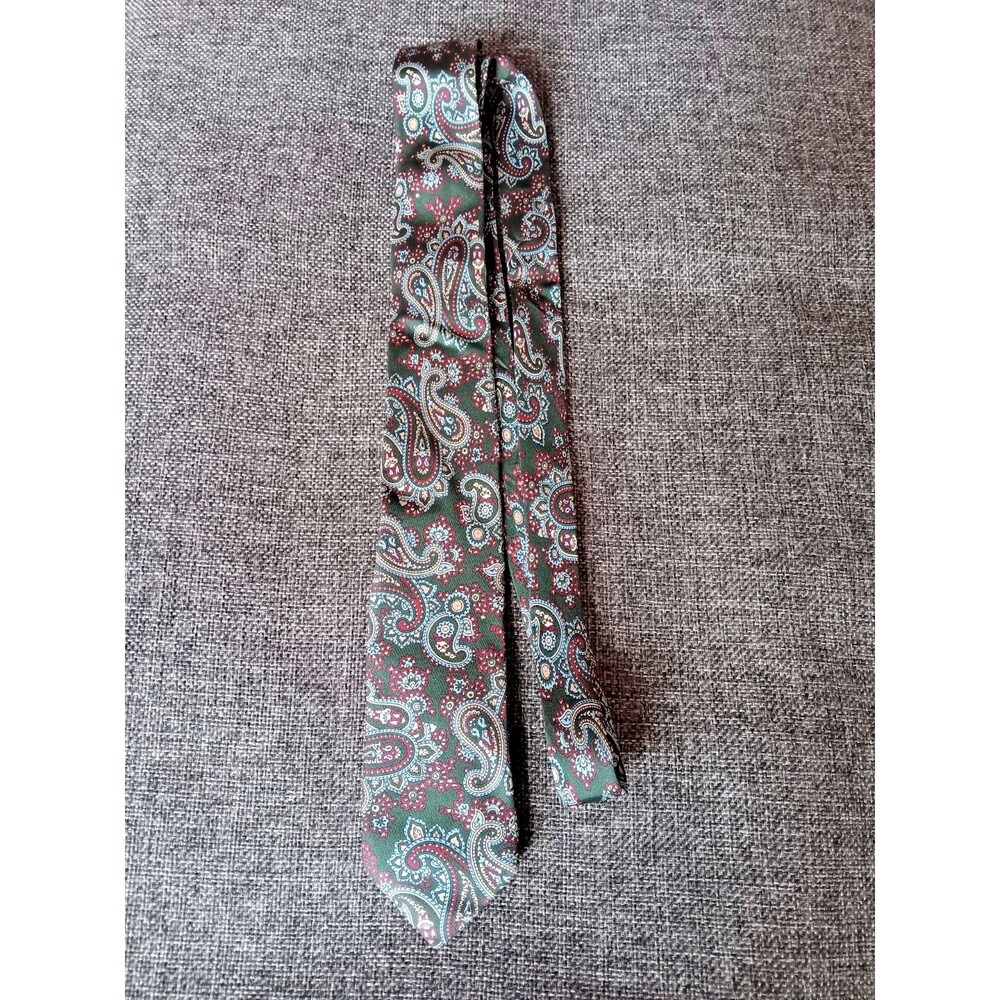 Tie 70s 80s 90s Y2K Angelo Bosani Silk Skinny Green Paisley 2.5 Wide 59 Long